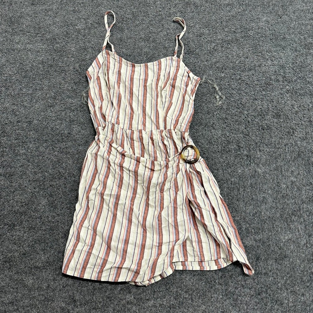 Aeropostale Romper Womens Size S Multicolor Linen Blend Striped Belted